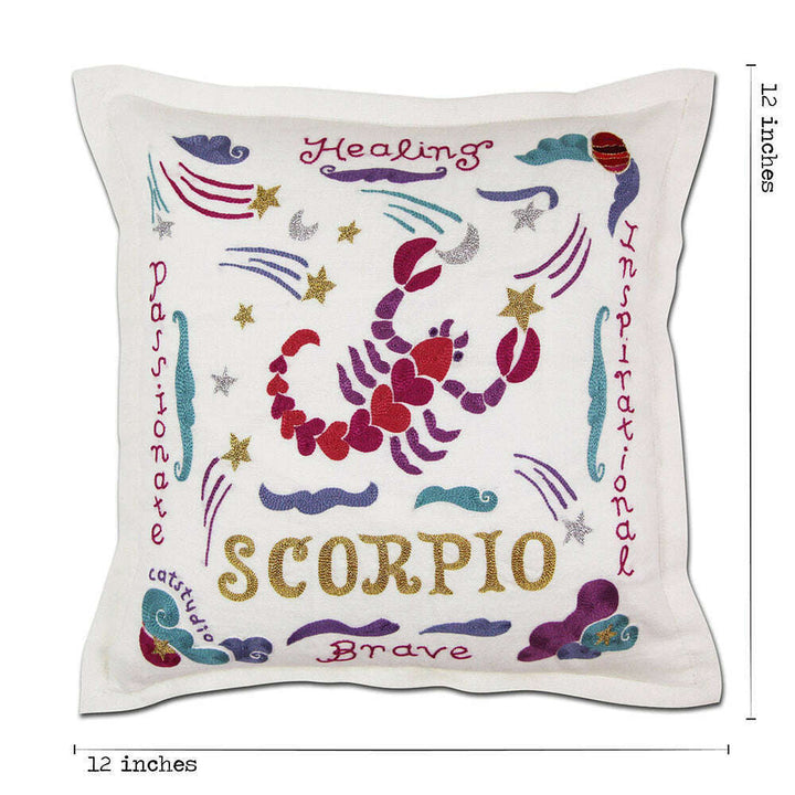 Scorpio Astrology Hand-Embroidered Pillow by Cat Studio