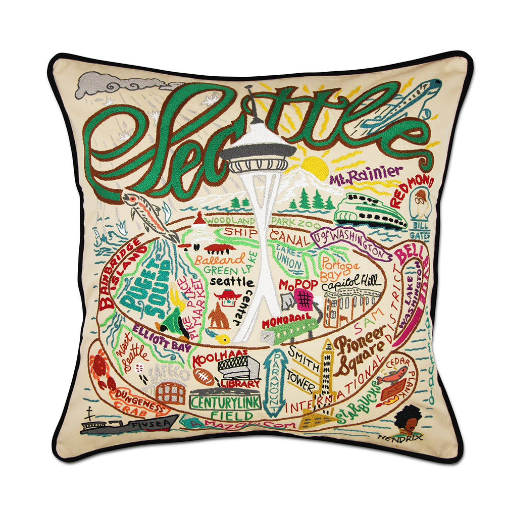 Seattle, WA Hand-Embroidered Pillow