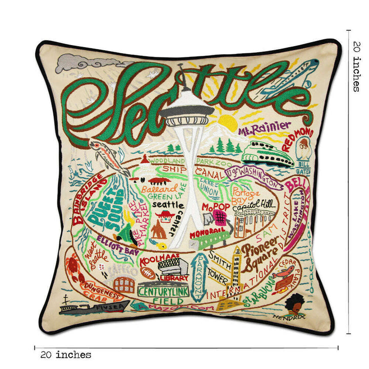 Seattle, WA Hand-Embroidered Pillow