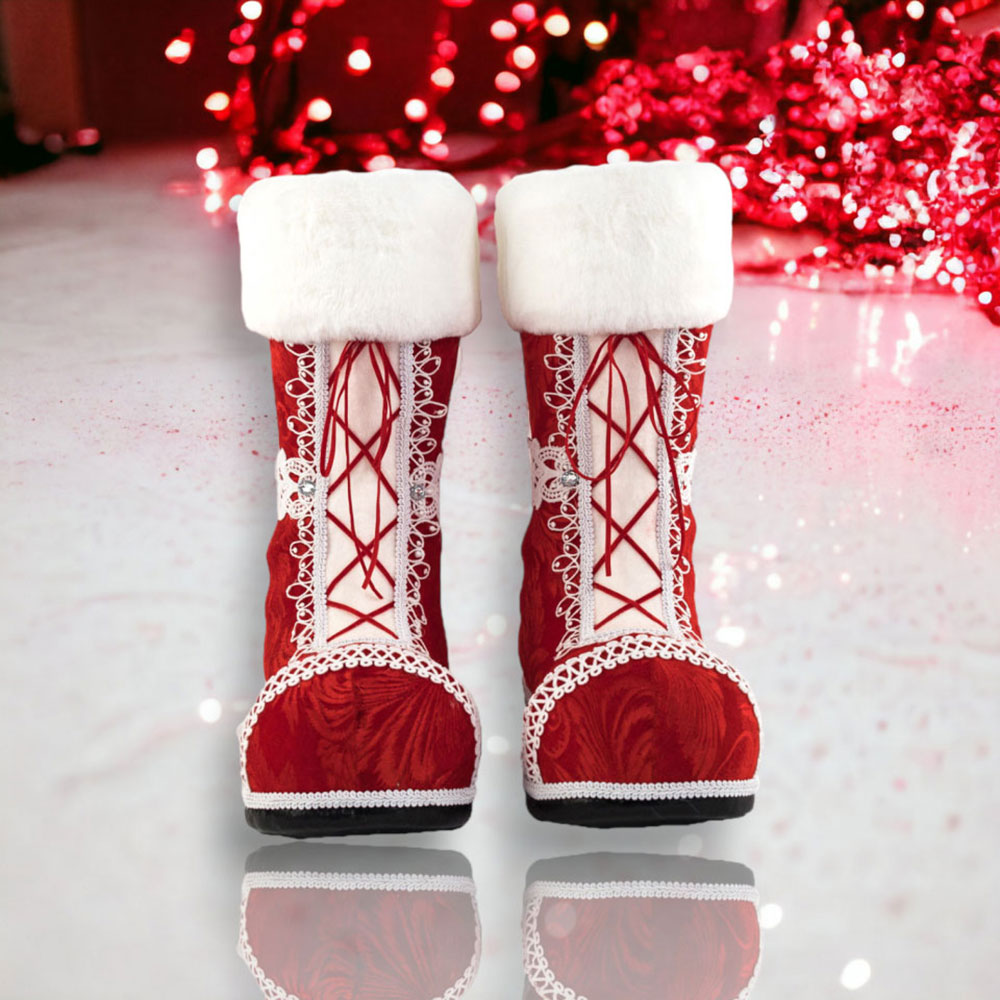 Set of 2 Red Santa Boots w/Lace Trim by December Diamonds