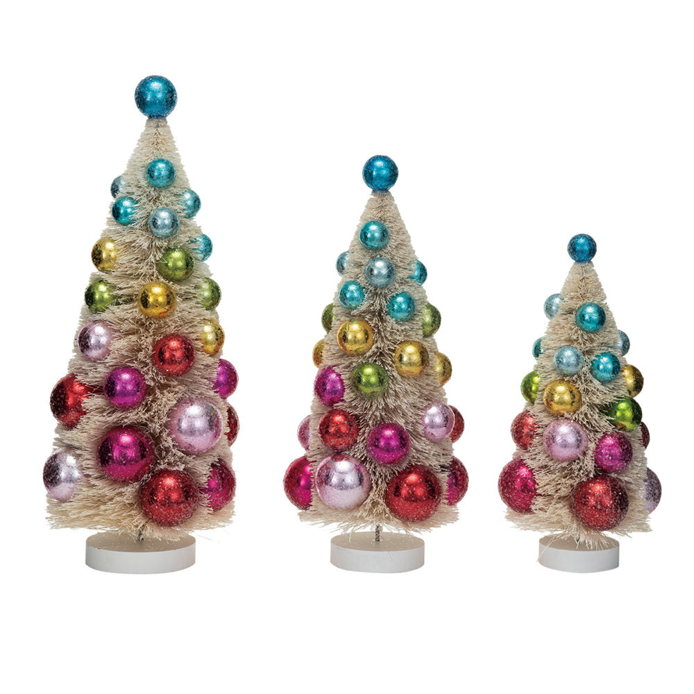 Sisal Bottle Brush Trees w/ Ornaments & Wood Bases, Set of 3 by Creative Co-Op