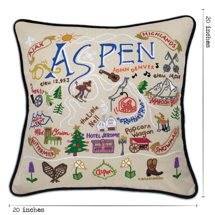 Ski Aspen Hand-Embroidered Pillow