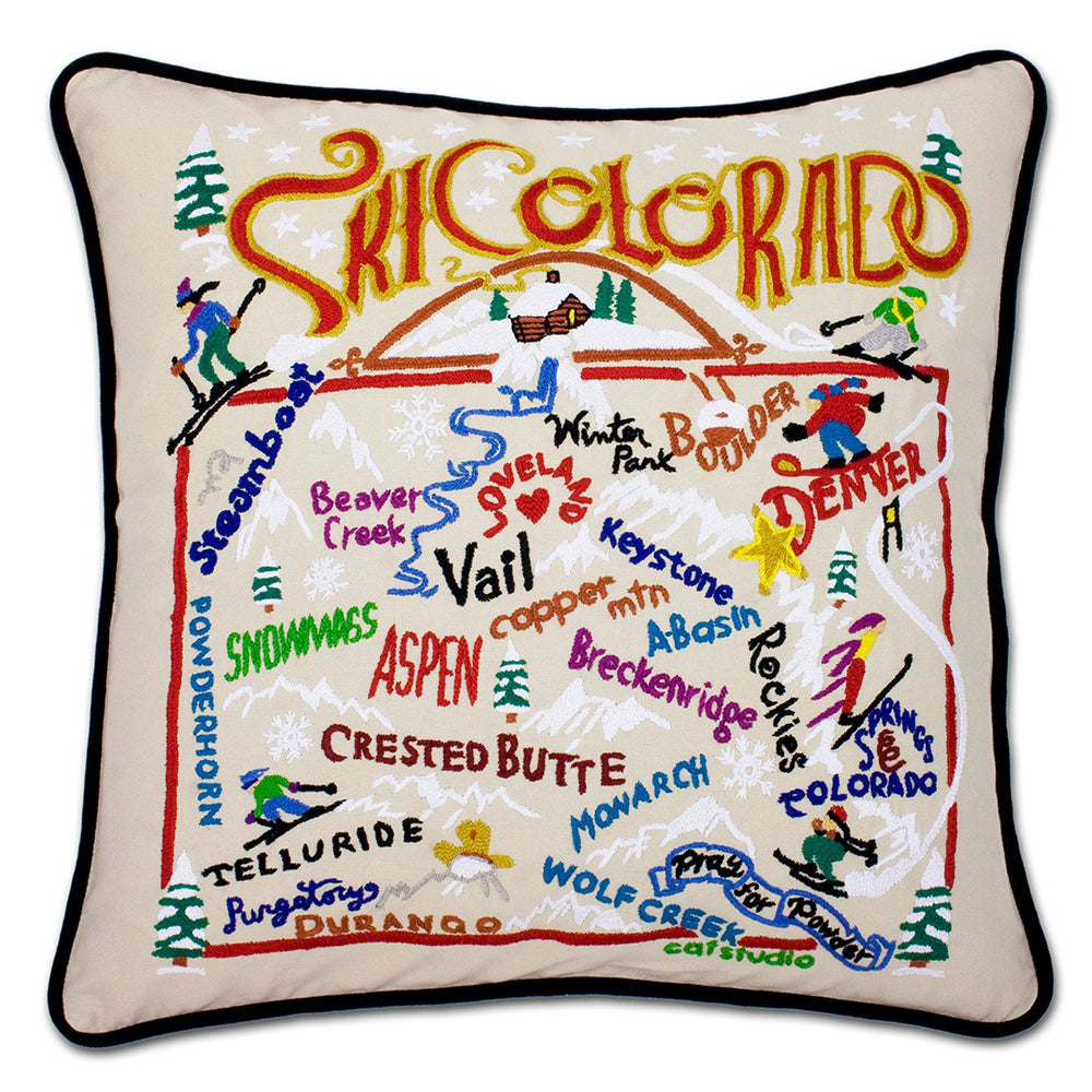 Ski Colorado Hand-Embroidered Pillow