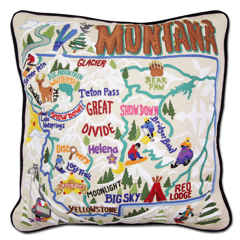 Ski Montana Hand-Embroidered Pillow