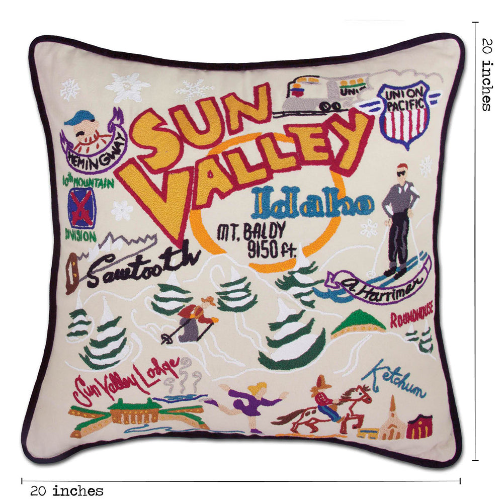 Ski Sun Valley Hand-Embroidered Pillow