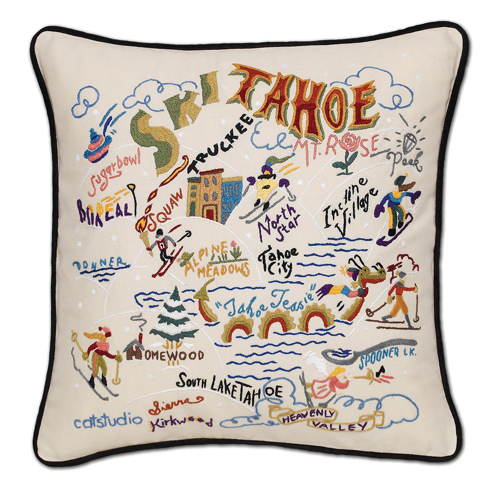 Ski Tahoe Hand-Embroidered Pillow