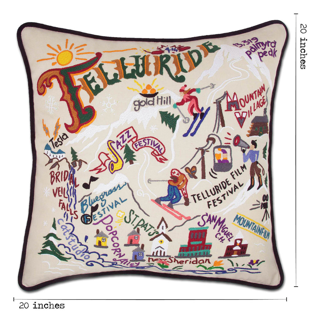 Ski Telluride Hand-Embroidered Pillow
