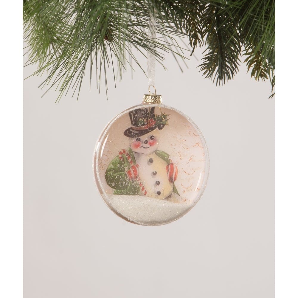 Snowman Glass Disk Ornament by Bethany Lowe