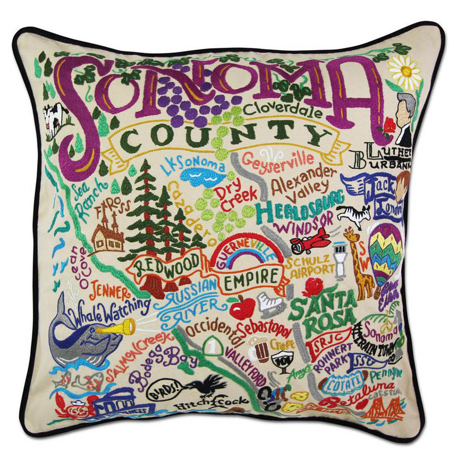 Sonoma County Hand-Embroidered Pillow by CatStudio
