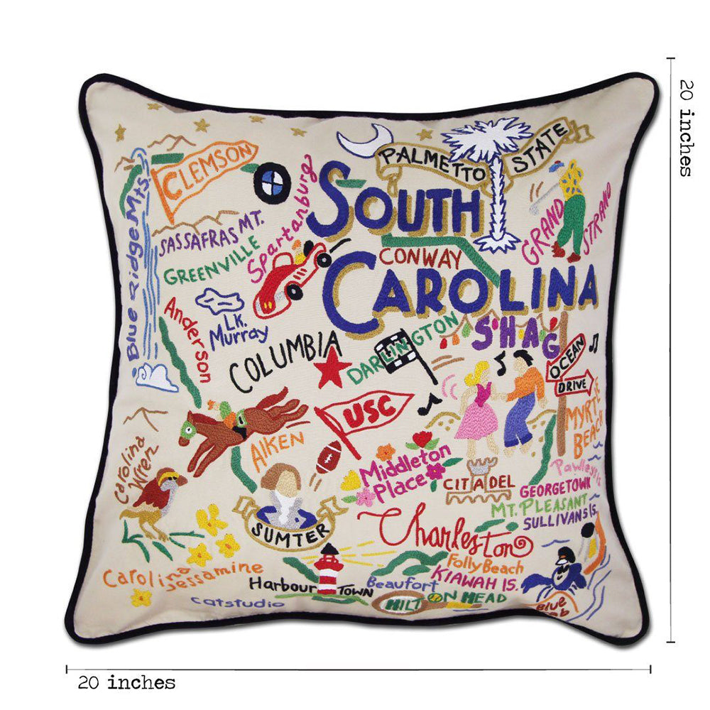 South Carolina Hand-Embroidered Pillow