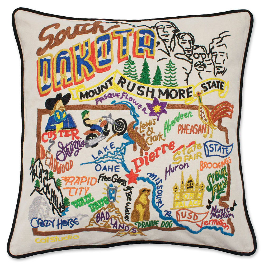 South Dakota Hand-Embroidered Pillow