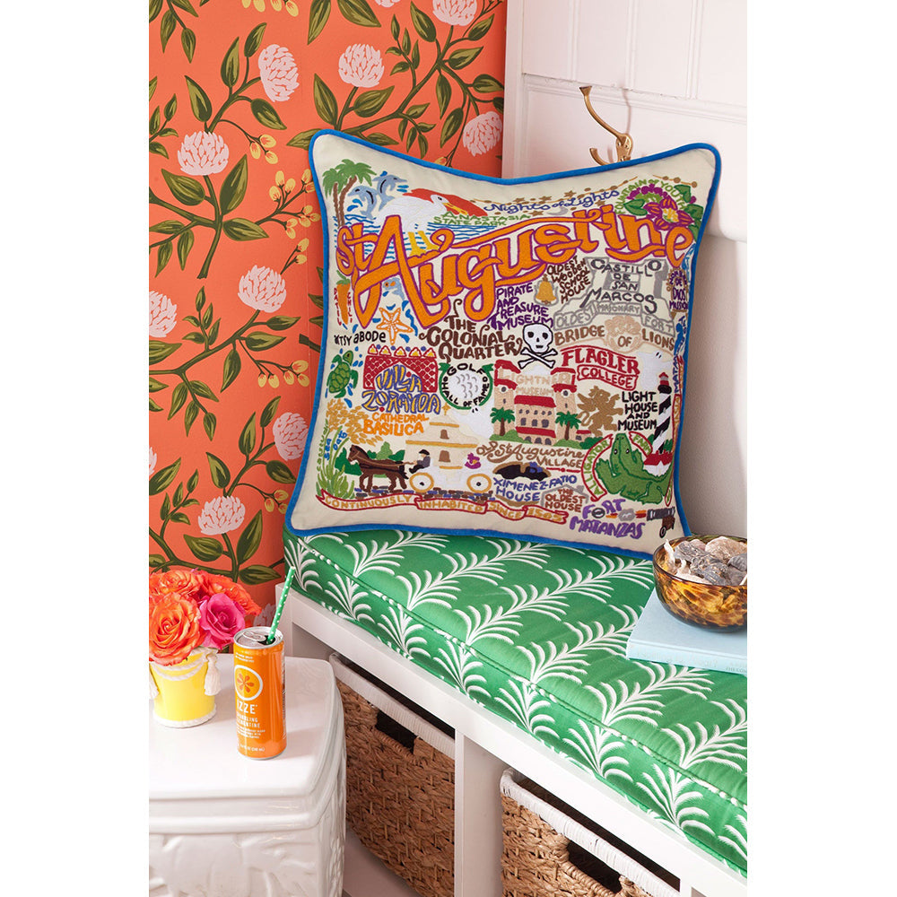 St. Augustine, FL Hand-Embroidered Pillow