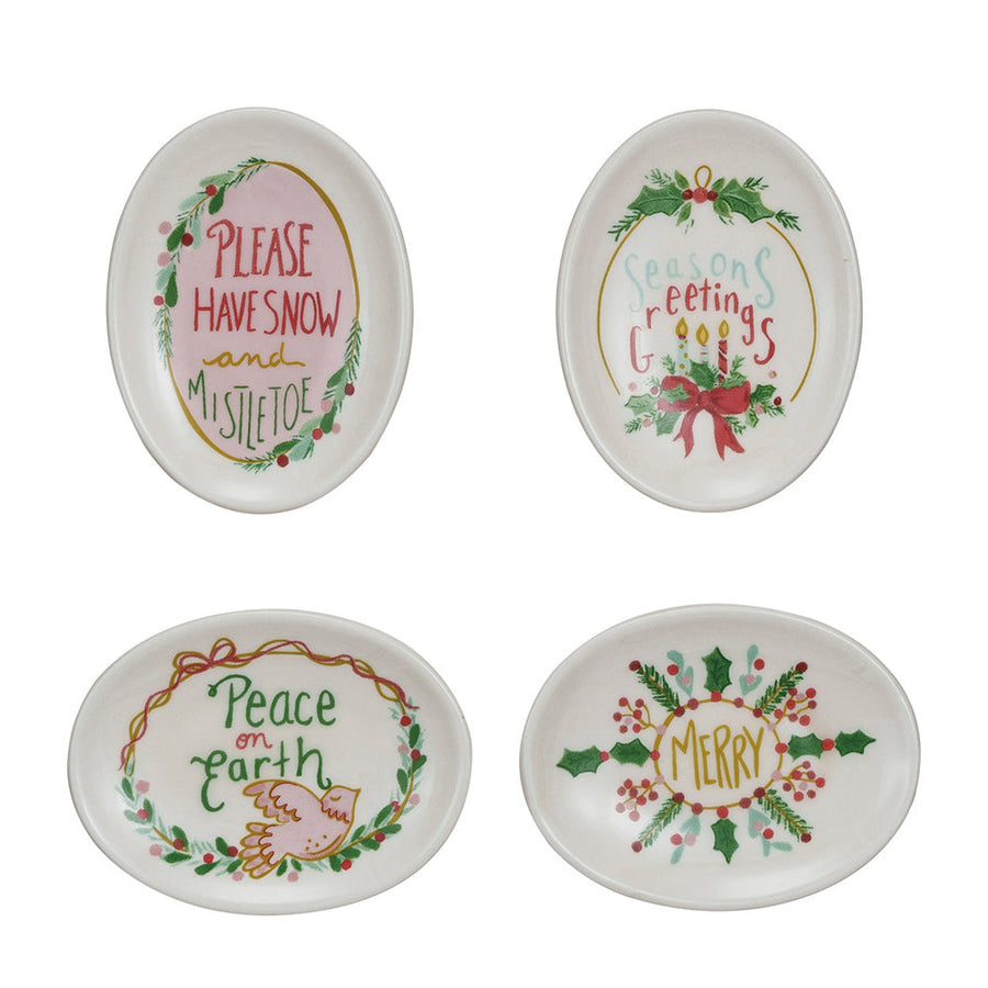 Stoneware Dish w/ Holiday Saying, 4 Styles © by Creative Co-Op