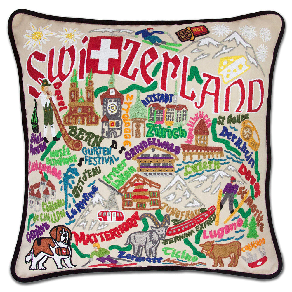Switzerland Hand-Embroidered Pillow