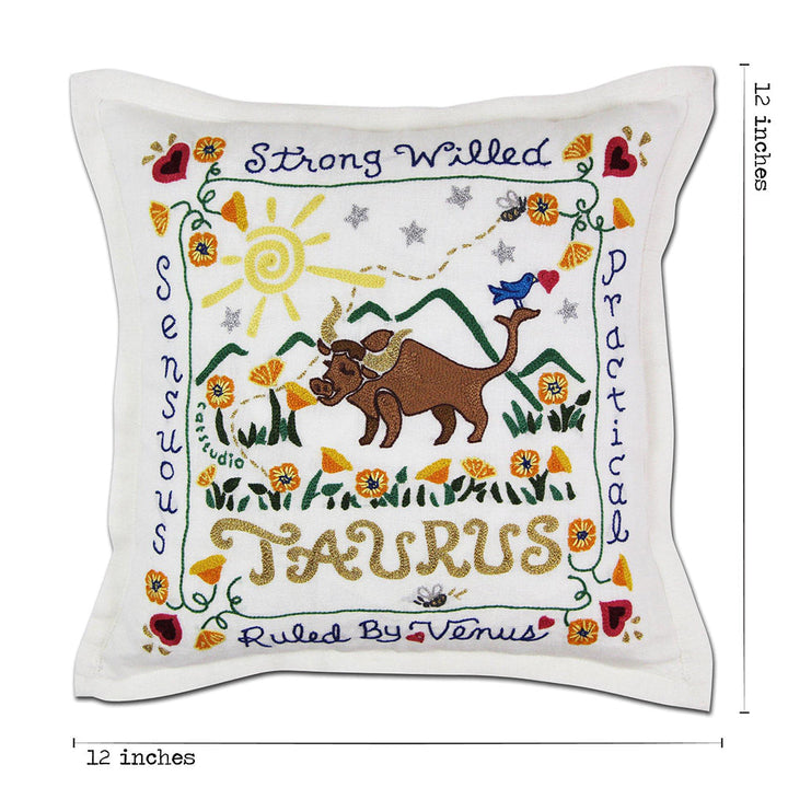 Taurus Astrology Hand-Embroidered Pillow by Cat Studio