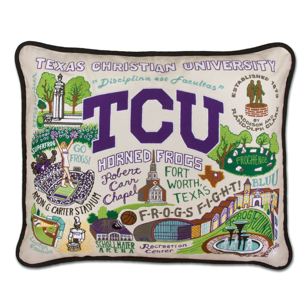 Texas Christian University (TCU) Collegiate Embroidered Pillow by CatStudio