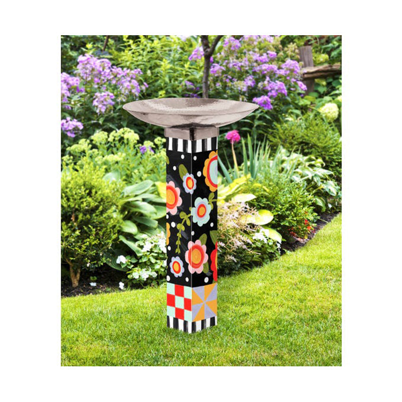 Tossed Flowers Bird Bath Art Pole w/ST9025 Stainless Steel Topper by Studio M