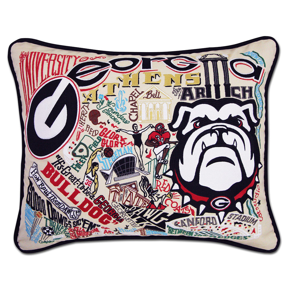 University of Georgia Collegiate Hand-Embroidered Pillow