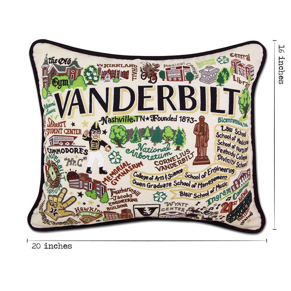 Vanderbilt University Collegiate Hand-Embroidered Pillow