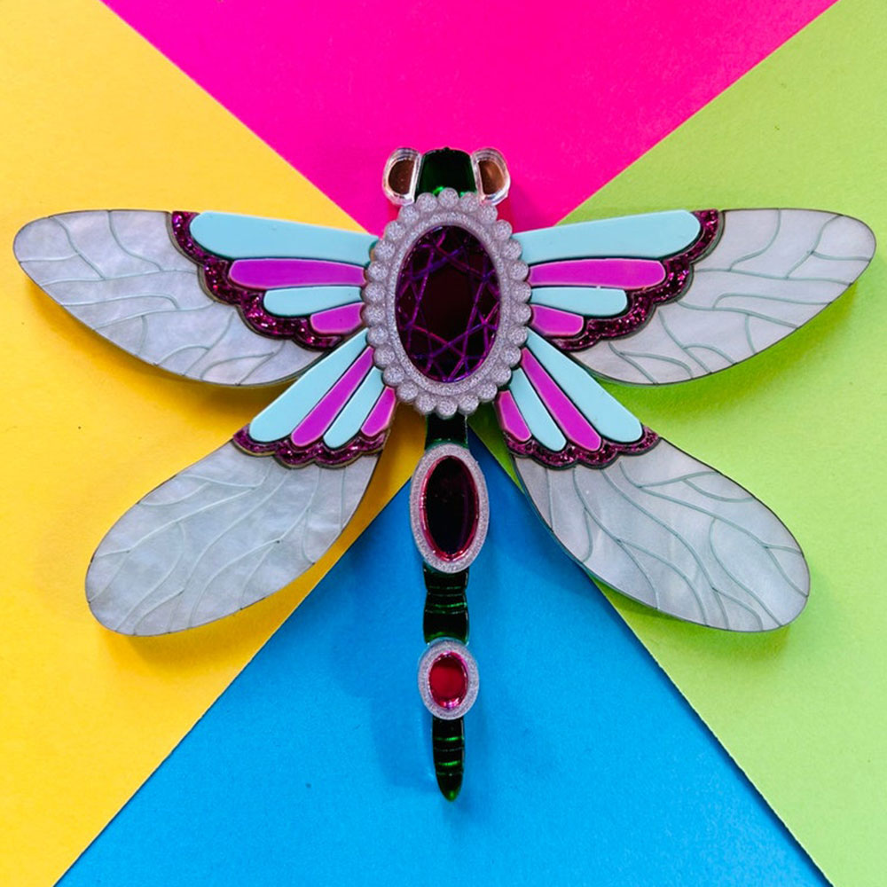 Victorian Age Inspired Insect Jewels Statement Acrylic Brooch - Dragonfly by Makokot Design