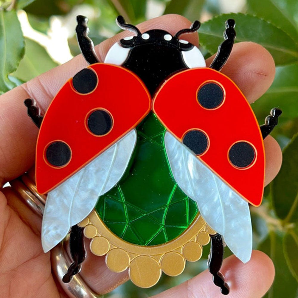 Victorian Age Inspired Insect Jewels Statement Acrylic Brooch - Ladybug by Makokot Design