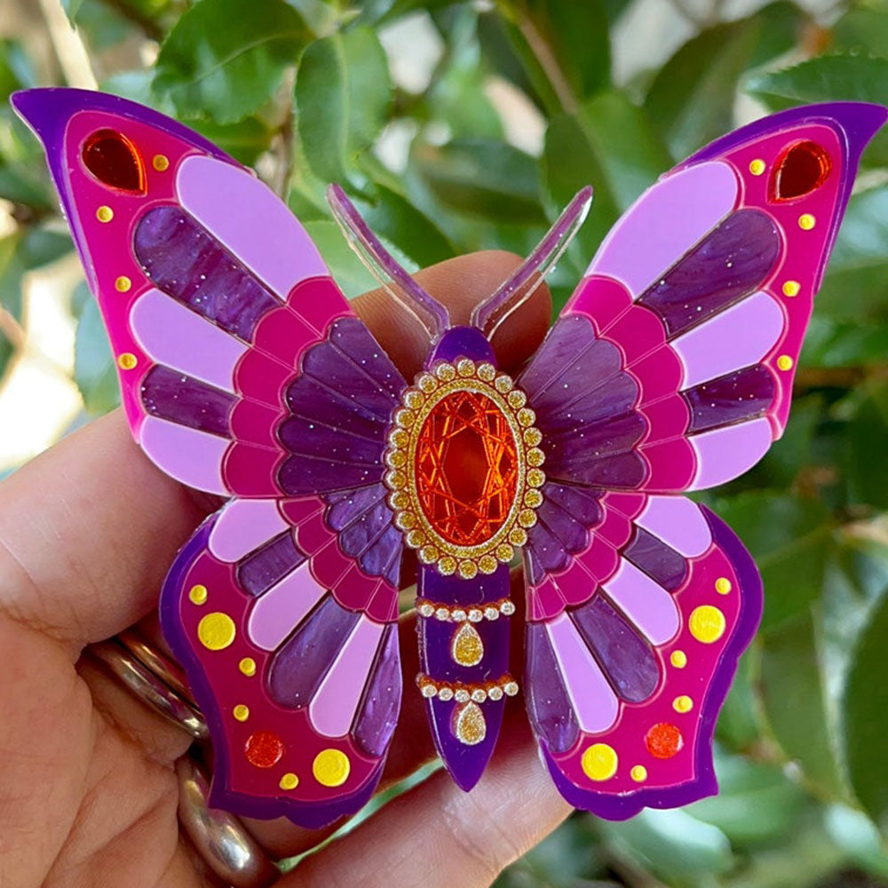Victorian Age Inspired Insect Jewels Statement Acrylic Brooch - Purple Butterfly by Makokot Design