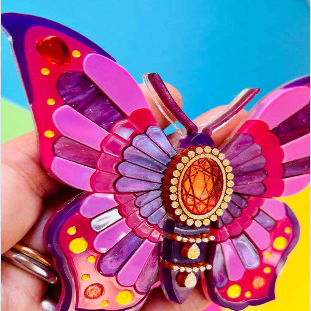Victorian Age Inspired Insect Jewels Statement Acrylic Brooch - Purple Butterfly by Makokot Design