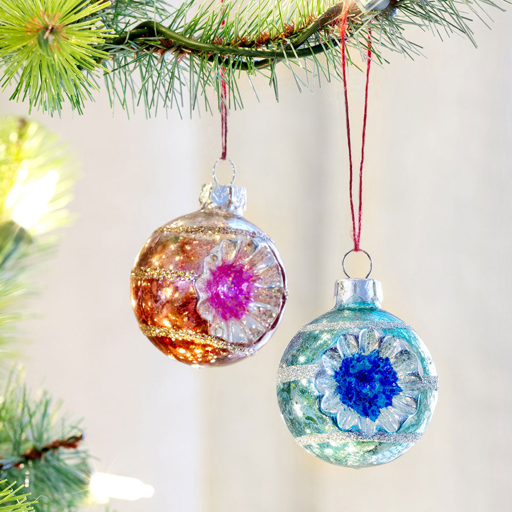 Vintage Reflector Ball Ornaments Pink & Blue Set of 2 – Quirks!