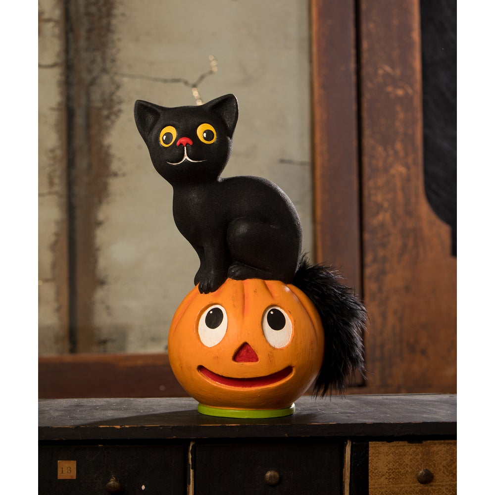 Vintage Seated Cat on Pumpkin by Bethany Lowe image