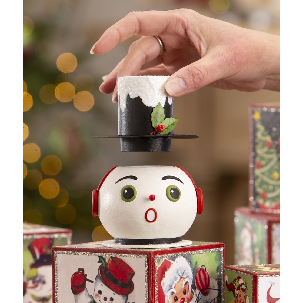 Vintage Surprised Snowman Container by Bethany Lowe