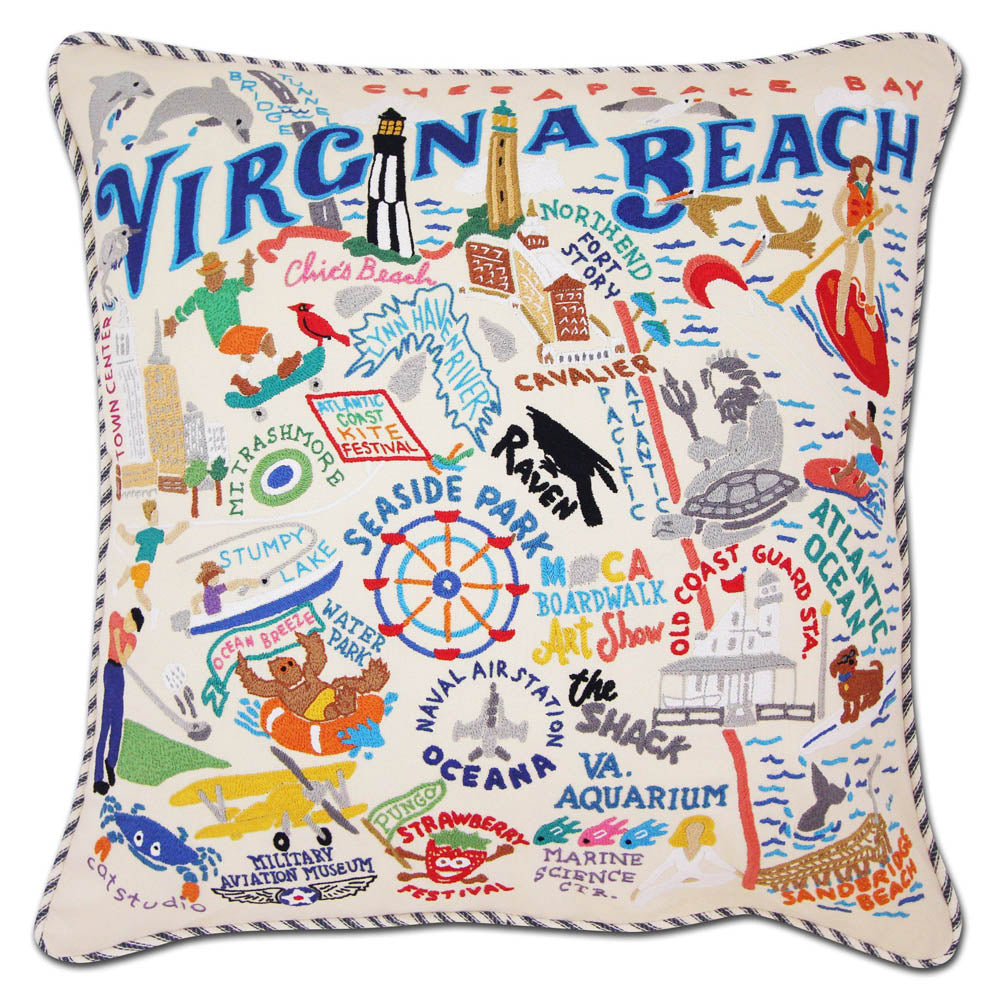 Virginia Beach Hand-Embroidered Pillow by CatStudio