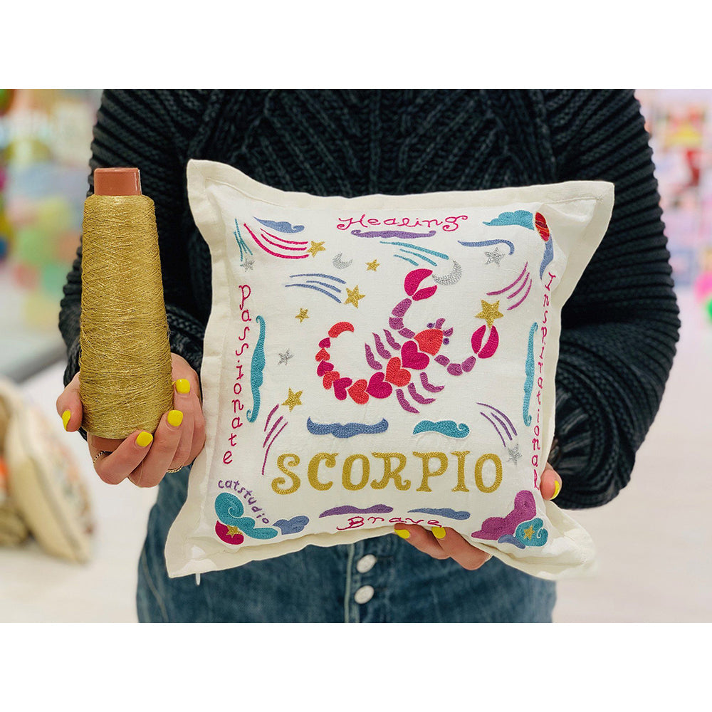 Virgo Astrology Hand-Embroidered Pillow by Cat Studio