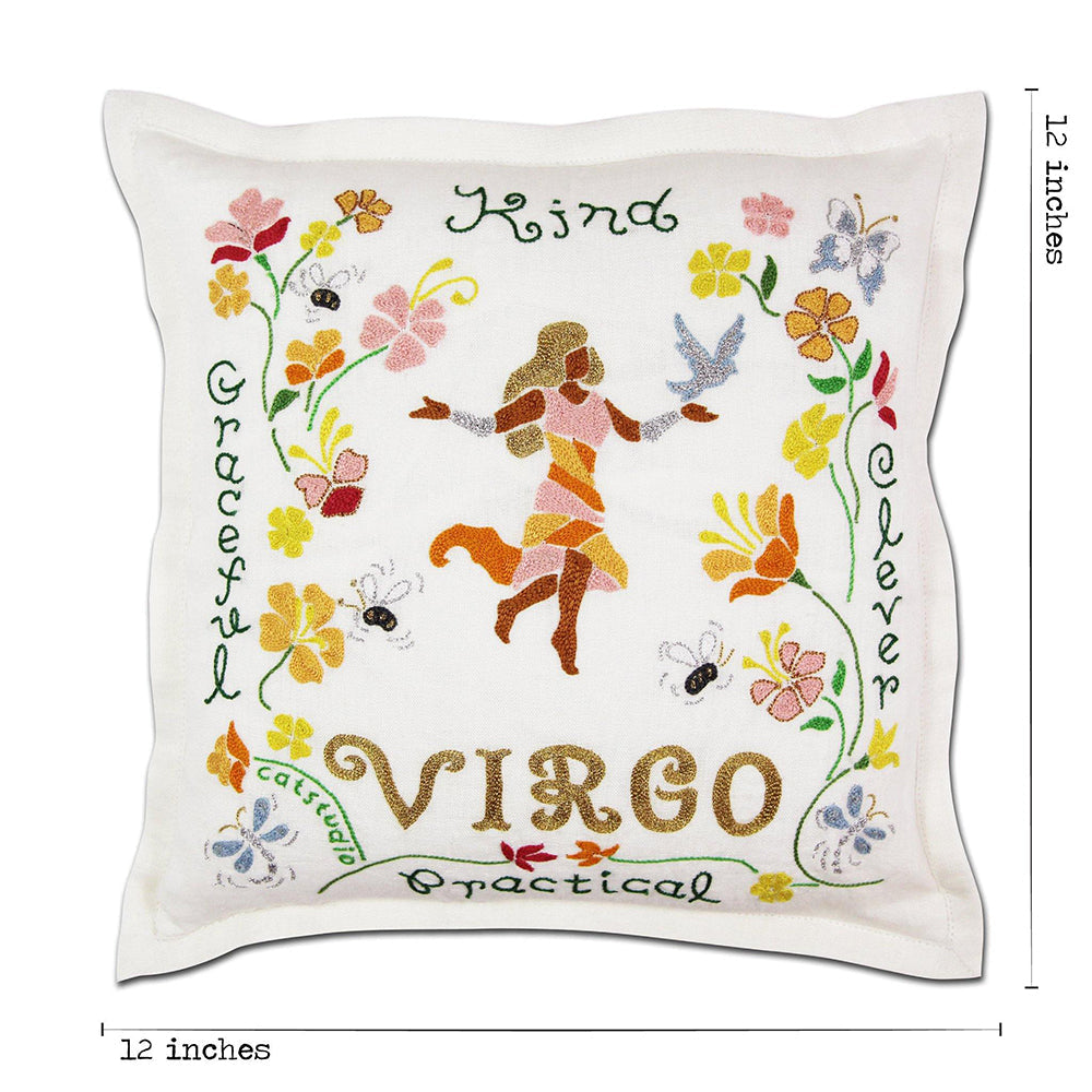 Virgo Astrology Hand-Embroidered Pillow by Cat Studio
