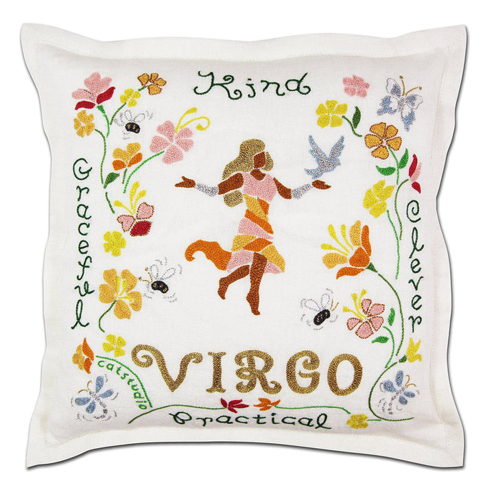 Virgo Astrology Hand-Embroidered Pillow by Cat Studio