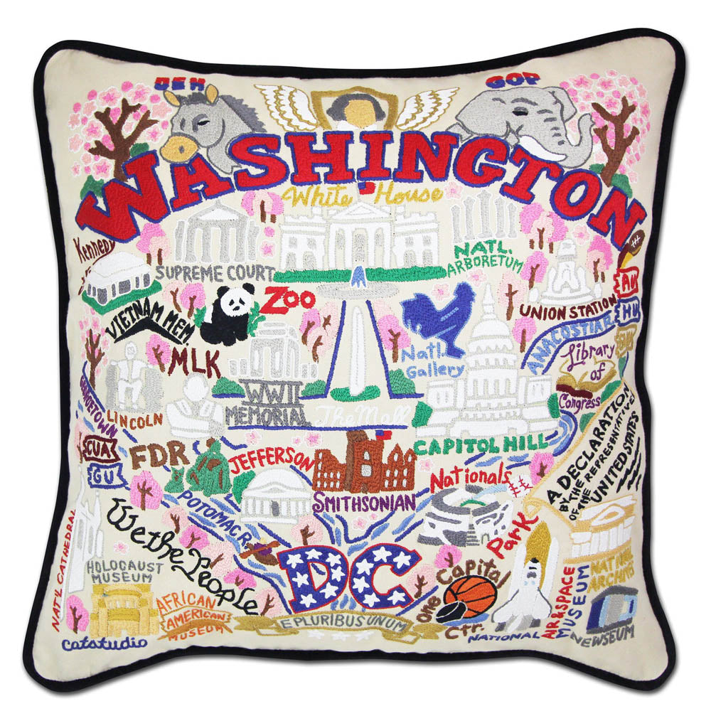 Washington DC Hand-Embroidered Pillow by CatStudio