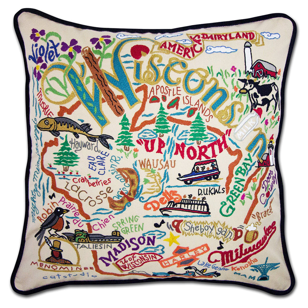 Wisconsin Hand-Embroidered Pillow